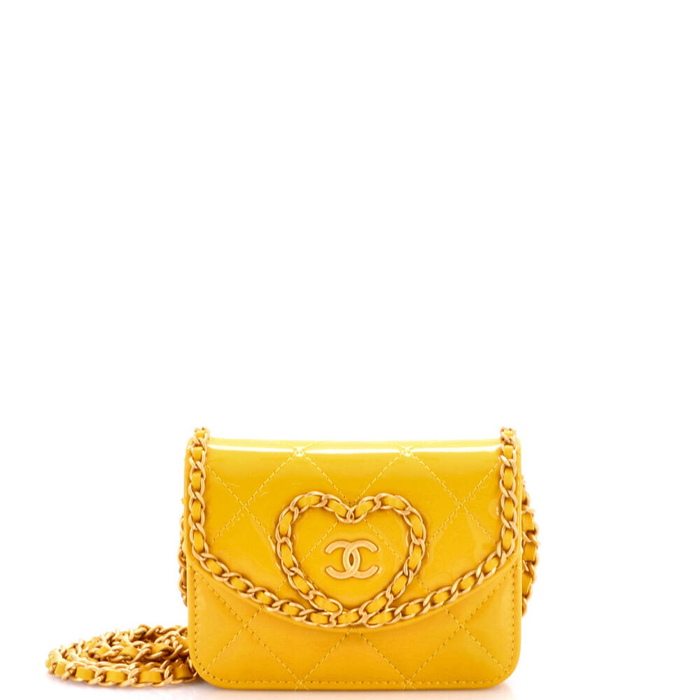 Chanel Mini Heart Chain Flap Bag Quilted Patent